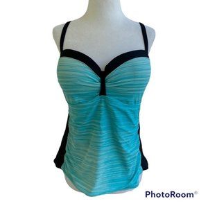Black and Aqua Tankini Top Size XL Underwire Molded Cups Adjustable Straps